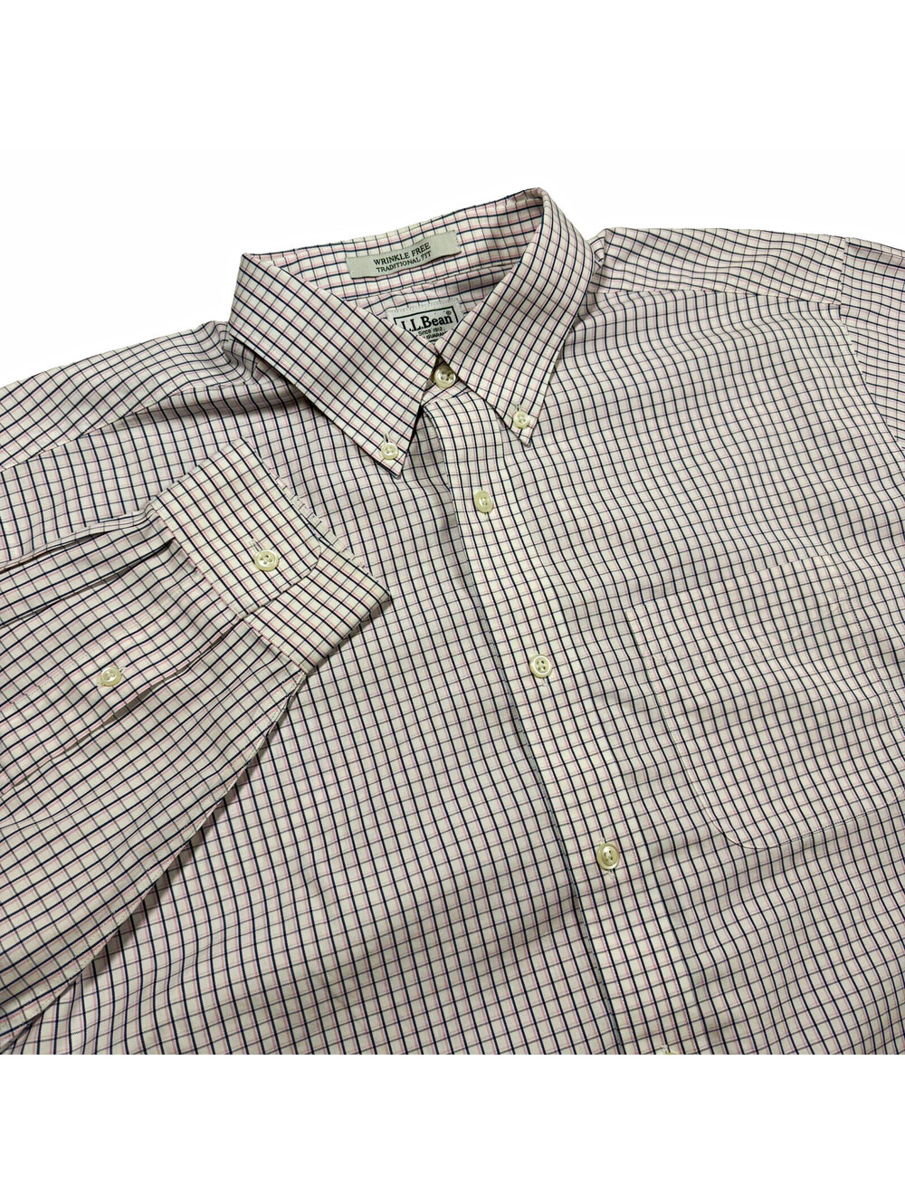 L.L.Bean Wrinkle Resistant Traditional Fit L/S Button-Down Check Shirt 16.5-35
